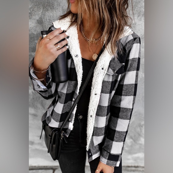 Plaid Fleece Lining Jacket Black